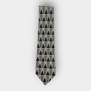 Braemore Men’s Silk Tie Black Blue Cream Geometric Triangle Print 4 x 60